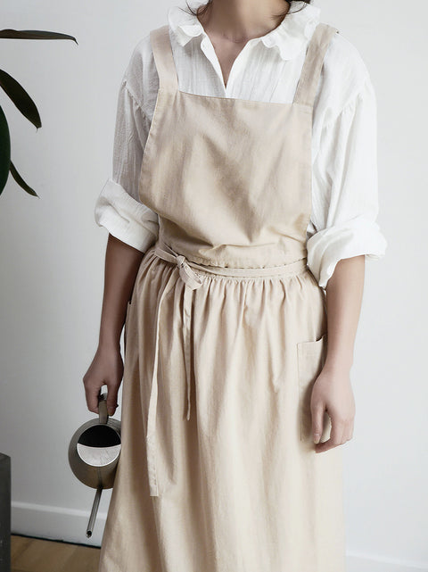 Women Casual Solid Summer Cotton Apron Dress