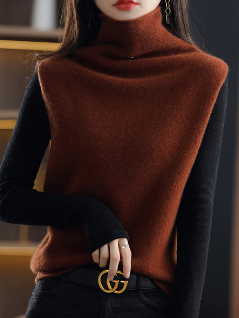 Women Casual Wool Turtleneck Soft Knit Vest