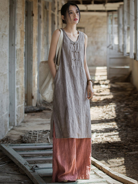 Vestido feminino vintage de verão com colete tie-dye