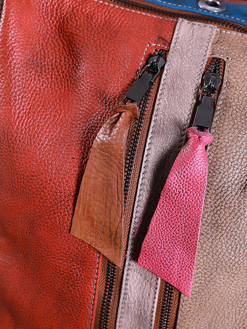 Multicolor Women Leather Zipper Backpack