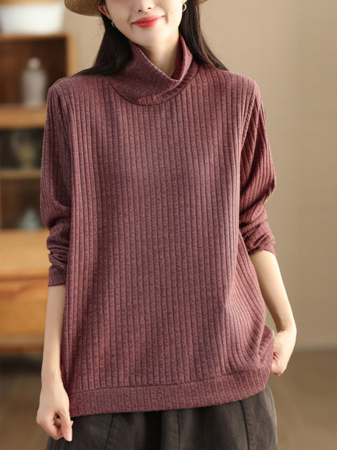 Plus Size Women Vintage Wool Solid Knitted Sweatshirt