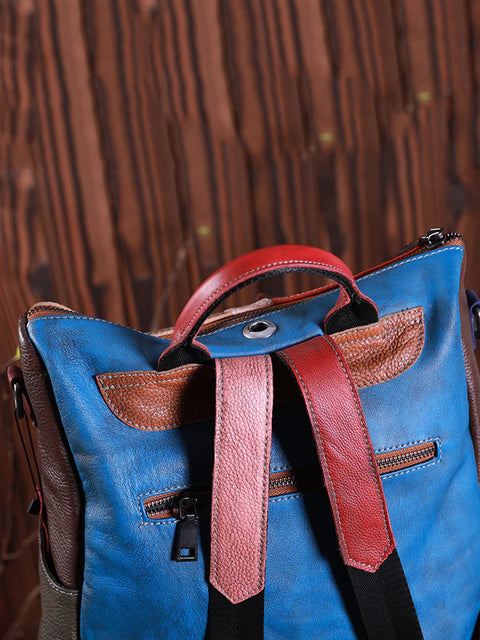 Multicolor Women Leather Zipper Backpack