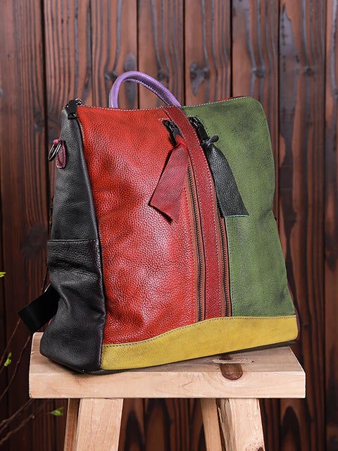 Multicolor Women Leather Zipper Backpack