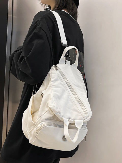 Mochila de ombro sólida de lona estilo japonês