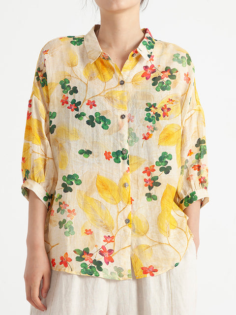 Plus Size Floral Vintage Mulheres Verão Solto Camisa