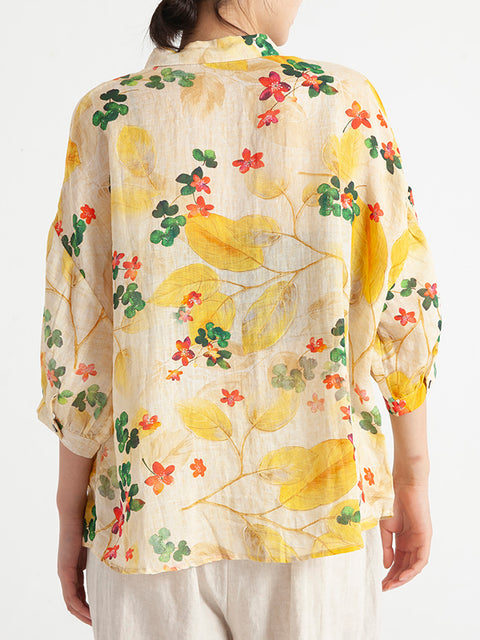 Plus Size Floral Vintage Mulheres Verão Solto Camisa