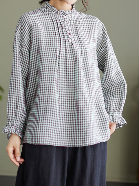 Camisa feminina de linho primavera solta