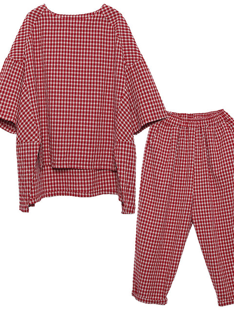 Blusa retro e calça e calças e calças de linho de linho de algodão plus