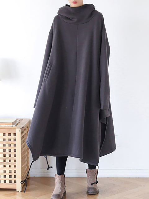 Plus Size Drawstring Irregular Hem Casual Cotton Dress