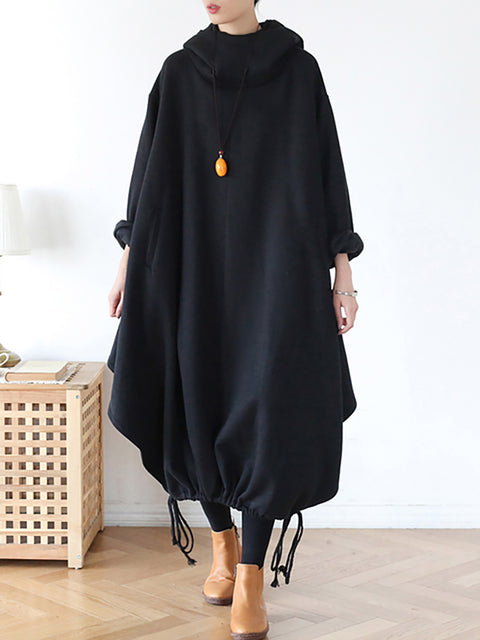 Plus Size Drawstring Irregular Hem Casual Cotton Dress