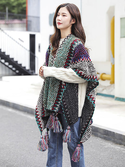 Winter Knitted Warm Tassel Scarf Shawl