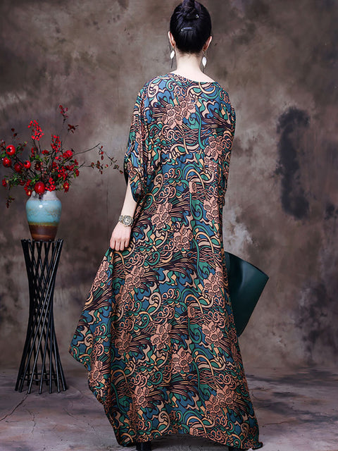 Floral V Neck Summer Vintage Loose Maxi Dress