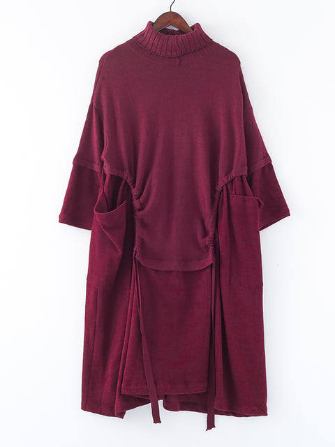 Vestido feminino de algodão sólido irregular solto