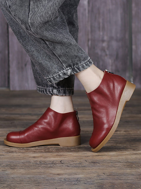 BUYKUD Botas curtas femininas vintage de couro genuíno feitas à mão