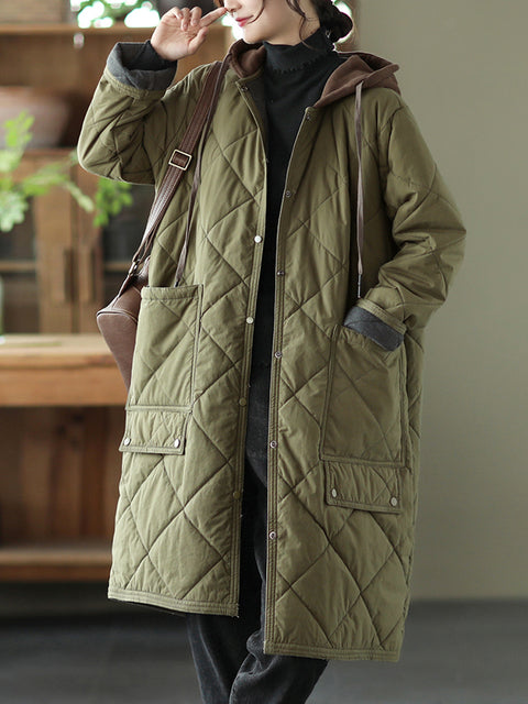 Women Winter Hooded Mid Length Padded Coat