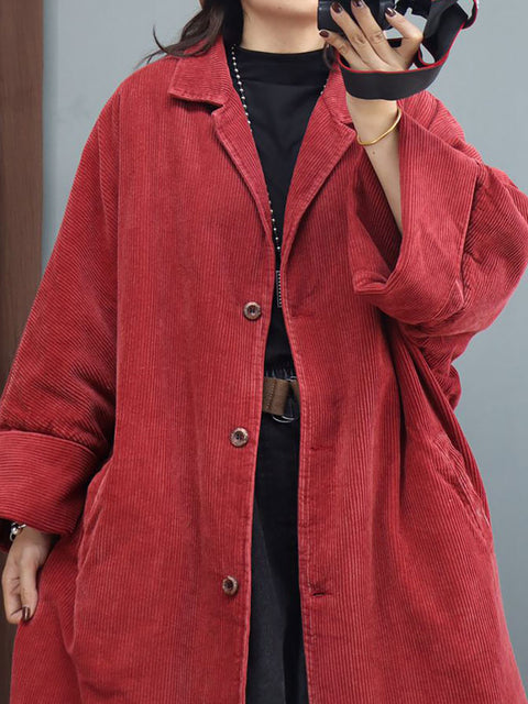 Casaco acolchoado feminino plus size de inverno com manga morcego folgado e comprimento médio