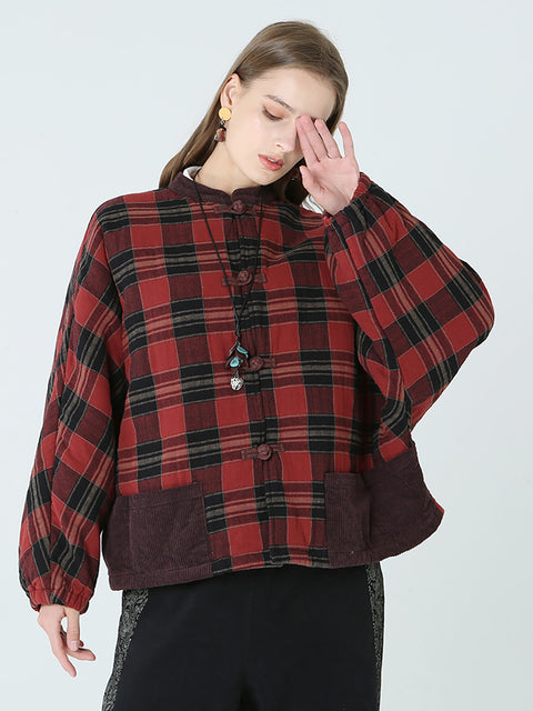 Plus Size Spring Winter Plaid Women Loose Casual Coat M-2XL