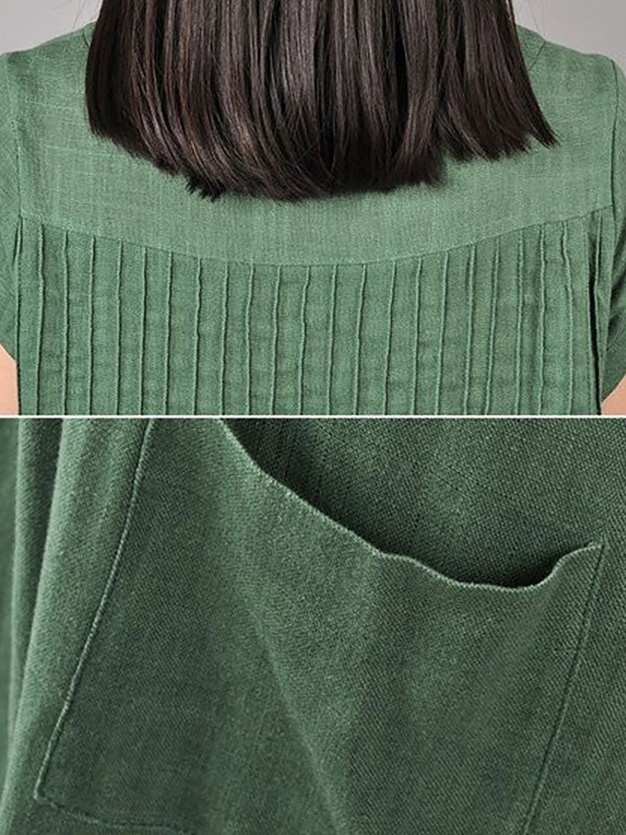 Vestido feminino plus size de algodão e linho solto em verde