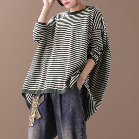 Buykud Ultra-loose Classic Striped Round Neck Sweater