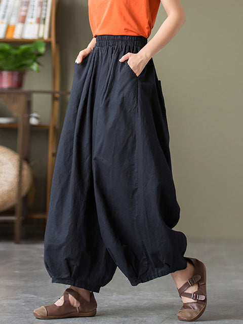 Plus Size  Women Cotton Linen Pocket Casual Lantern Pants